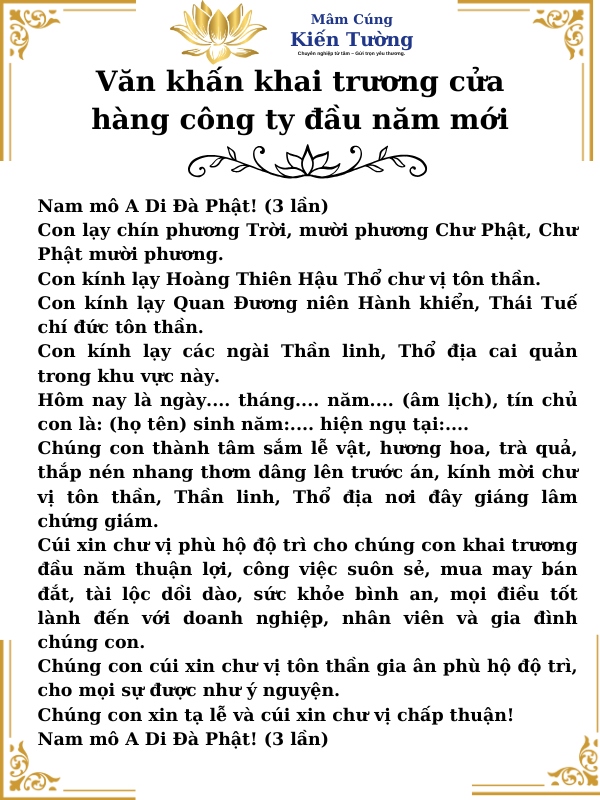 Văn khấn khai trương cửa hàng công ty đầu năm mới