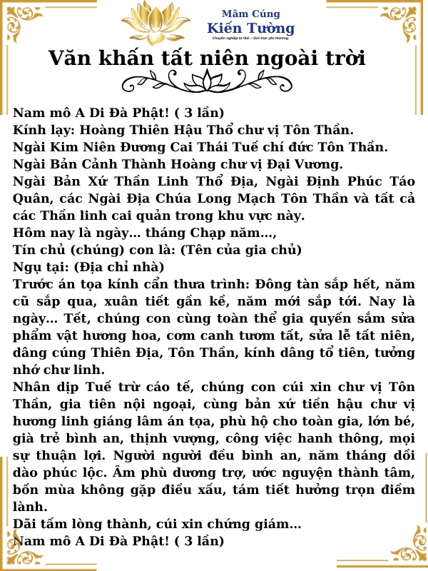 Văn khấn tất niên ngoài trời