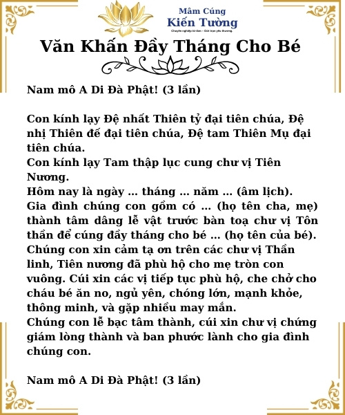 Bài văn khấn cúng đầy tháng cho bé trai bé gái