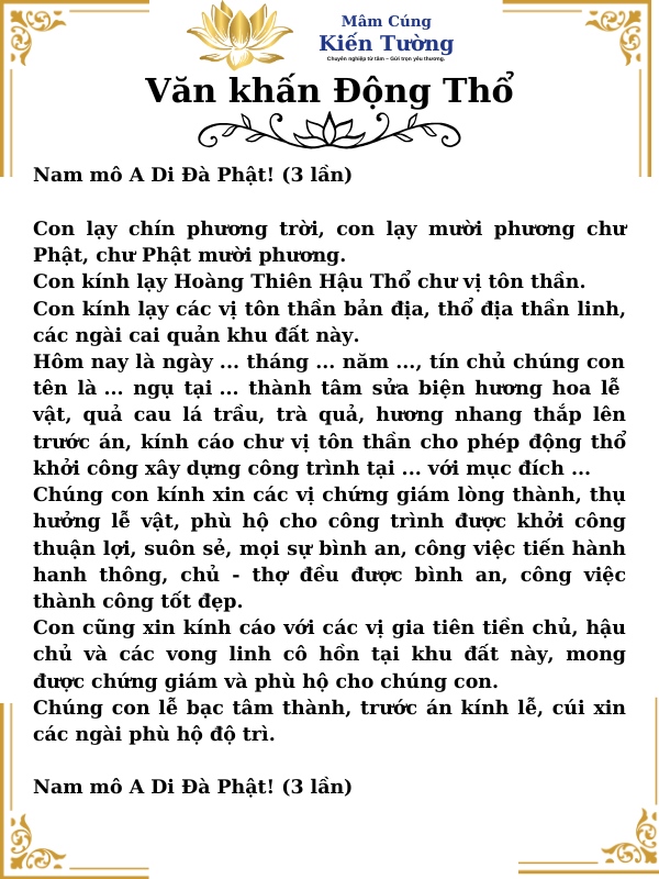 Nội dung văn khấn động thổ