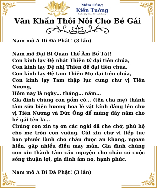 Bài khấn cúng thôi nôi cho bé gái