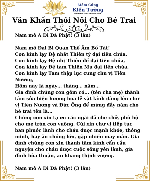 Bài cúng đầy năm cho bé trai