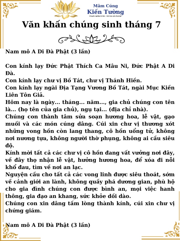 Văn khấn chúng sinh tháng 7