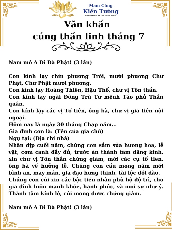 Văn khấn cúng thần linh tháng 7