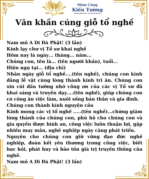 Nội dung Văn khấn cúng giỗ tổ nghề