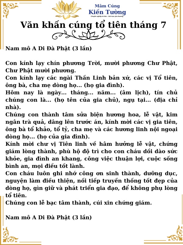 Văn khấn cúng tổ tiên tháng 7