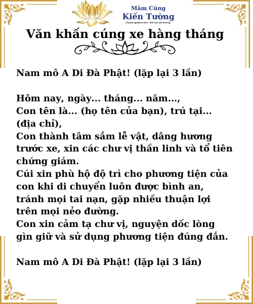 Văn cúng xe hàng tháng