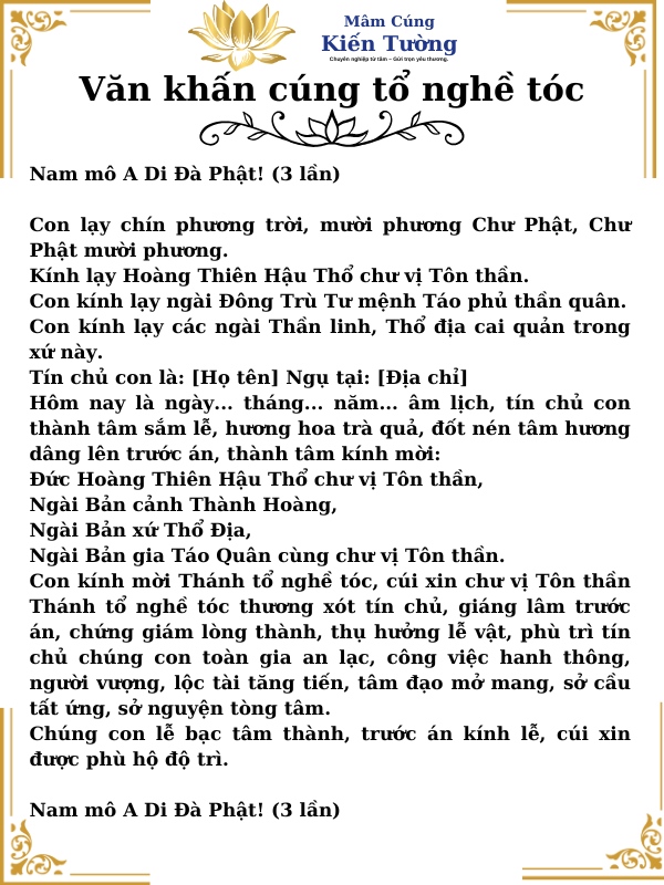 Bài văn khấn cúng tổ nghề tóc