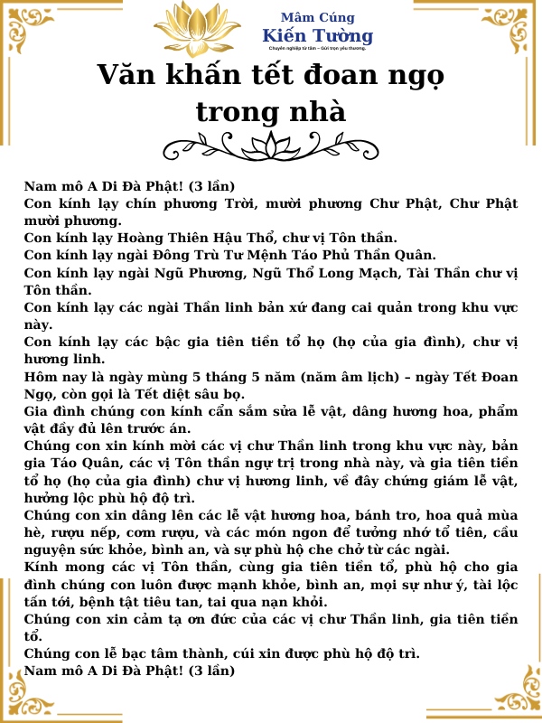 Văn khấn tết đoan ngọ trong nhà