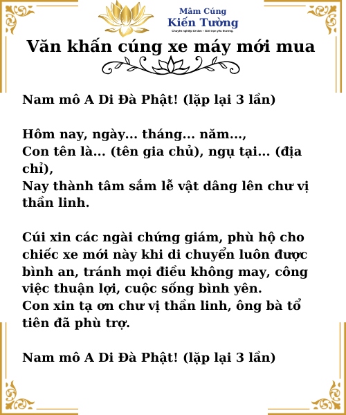 Văn khấn cúng xe máy mới mua