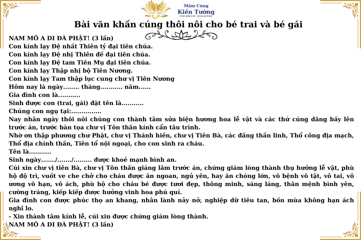 Bài văn khấn cúng thôi nôi cho bé trai và bé gái Bài văn khấn cúng thôi nôi cho bé trai và bé gái