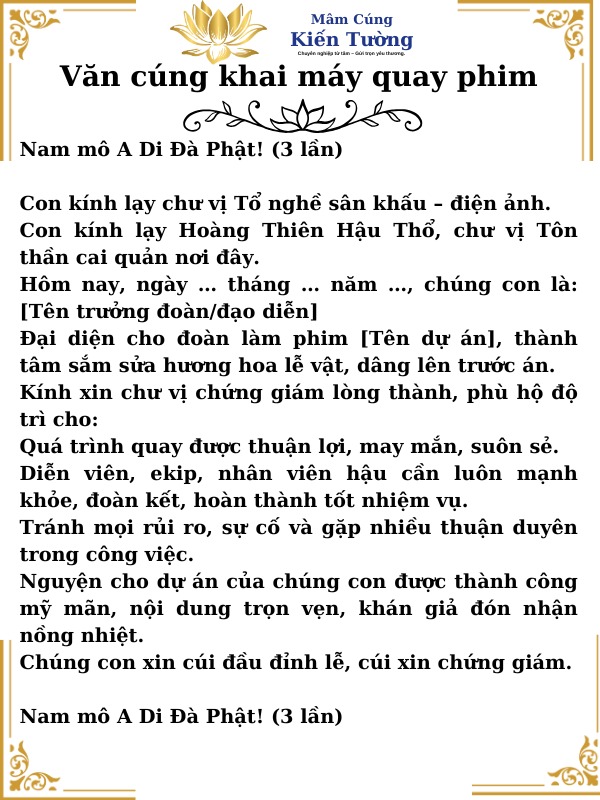 BÀI VĂN KHẤN KHAI MÁY QUAY PHIM