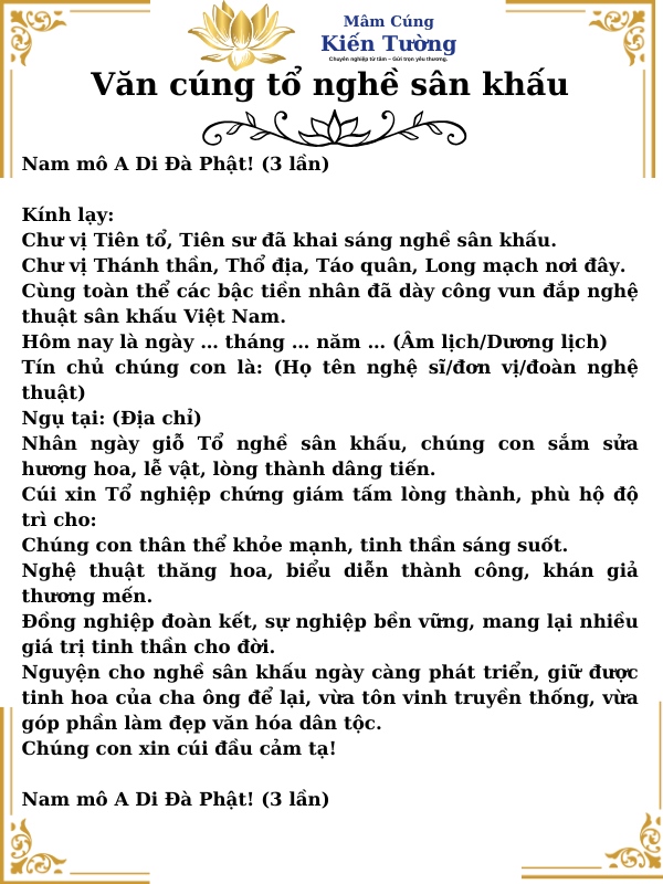 Văn khấn Tổ nghề sân khấu Văn khấn Tổ nghề sân khấu