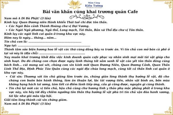 Bài cúng khai trương quán cà phê Bài cúng khai trương quán cà phê