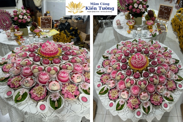 Ý nghĩa của mâm cúng màu hồng dành cho bé gái.