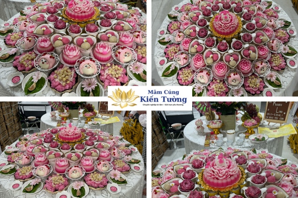 Mâm cúng đầy tháng cho bé gái màu hồng