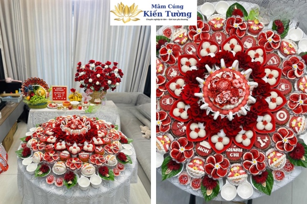 Ý nghĩa của mâm cúng đầy tháng tone đỏ cho bé gái